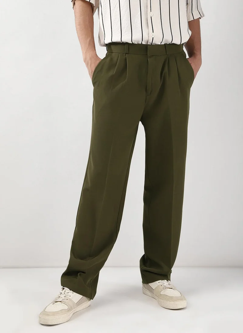 Urbano Fashion  Urbano Fashion Men's Dark Olive Loose Baggy Fit Solid Korean Pants Stretchable for Men | Best Price UAE